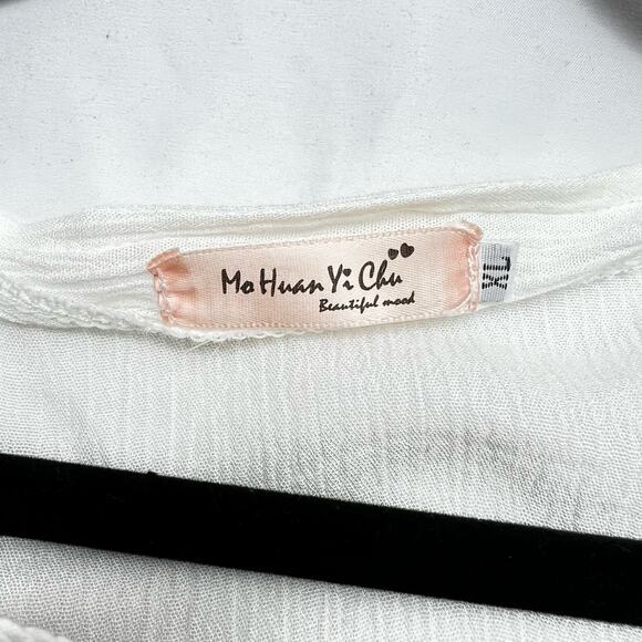 White Embroidered Midi Dress Swim Cover Beach Boho Women's XL China - Picture 5 of 8